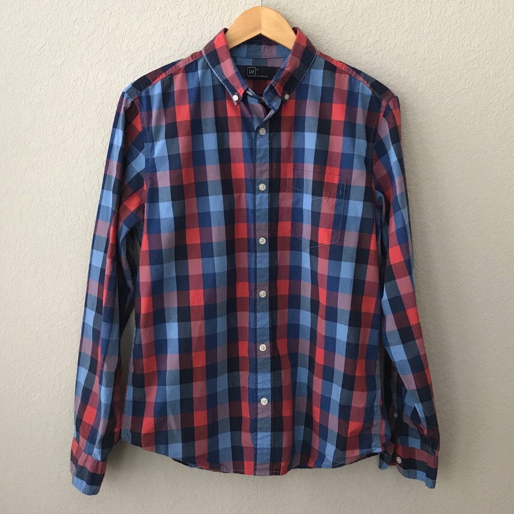GAP Men’s Bright Check Button Down Shirt Size M